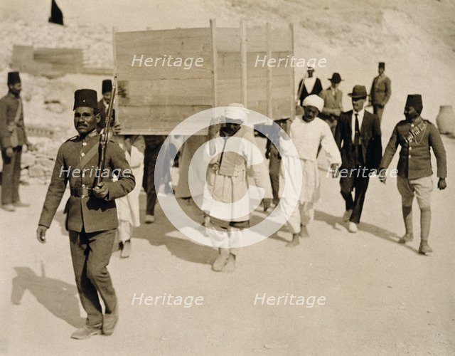 A chariot being removed from Tutankhamun's tomb, Valley of the Kings, Egypt, 1920s. Artist: Harry Burton