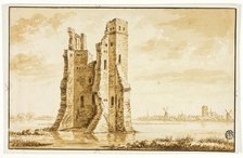 Ruins of the Merwede Manor seen from the Front with Dordrecht in the Background, n.d. Creator: Abraham Rademaker.