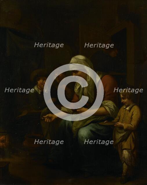 Woman making pancakes, 1670-1709. Creator: Bernardus van Schijndel.