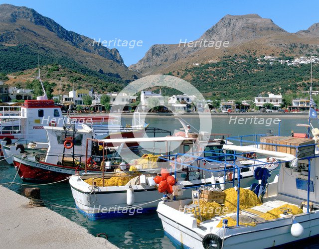 Fishing boats in the harbour, Plakias, Crete, Greece.