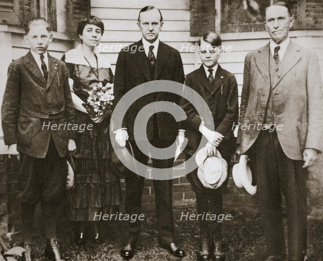 Calvin Coolidge, American politician, with his father, wife, and sons, 1920. Artist: Unknown