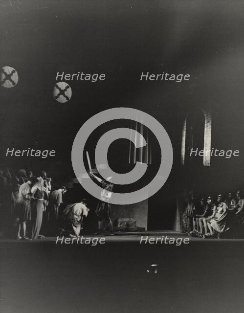 Man raising sword, 1938. Creator: Unknown.