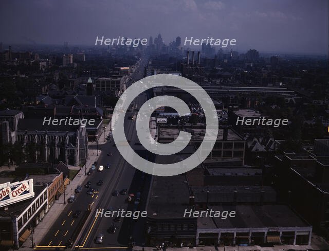 Looking south from the Maccabees Building with the Detroit skyline in distance, Detroit, Mich., 1942 Creator: Arthur S Siegel.
