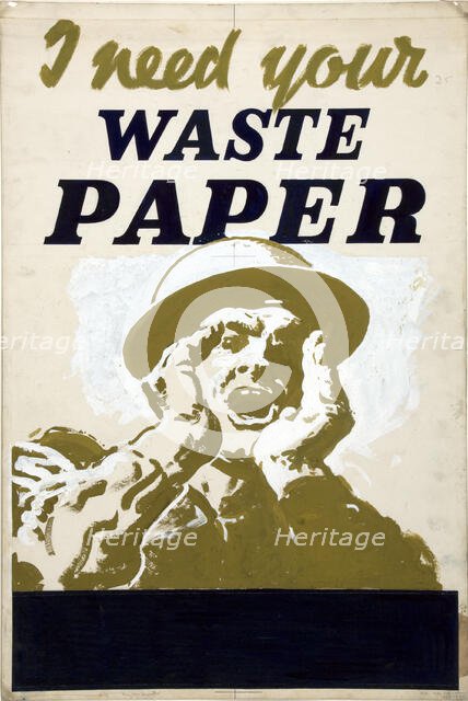 'I need your waste paper', World War II poster, between 1939 and 1946. Creator: Central Office of Information.