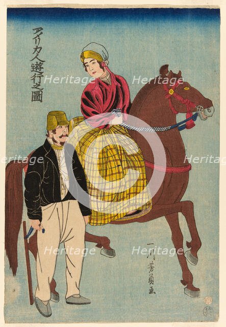 Americans on an Outing (Amerikajin yuko no zu), 1860. Creator: Yoshikazu.