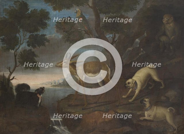 Bengalese Deer Attacked by Pugs, 18th century. Creator: David Kock.