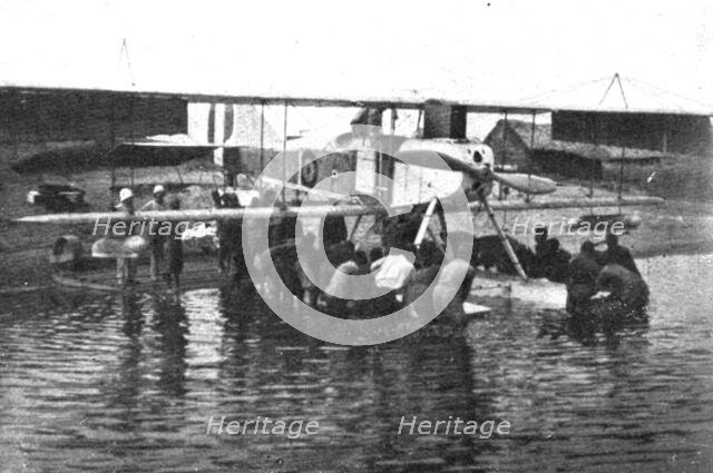 Conquest of GermanEast Africa; Launching a seaplane on Tanganyika with the help of..., 1917. Creator: Unknown.
