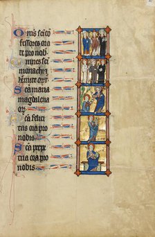 Two Bishops and a Nimbed Priest: Two Nimbed Abbots and a Nimbed Monk..., about 1300. Creator: Unknown.