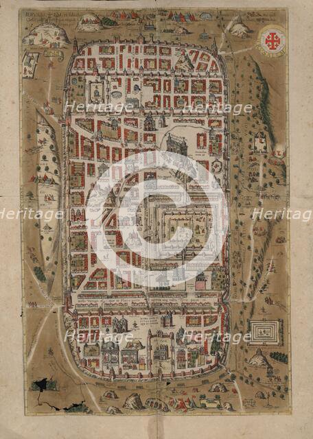Ierusalem, et suburbia eius. Map of Jerusalem in Civitates Orbis Terrarum, 1584. Creator: Adrichem, Christian Kruik van (1533-1585).