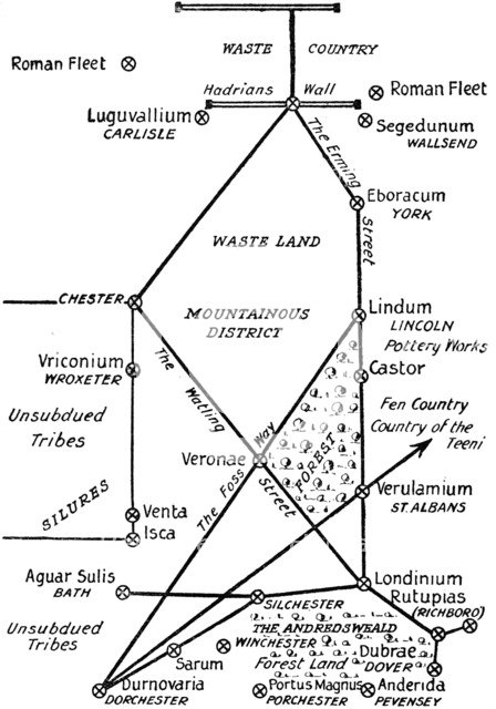 'The Four Principal Roman Lines of Communication in Britain', 1910. Artist: Unknown.