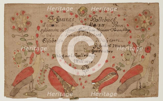 Birth and Baptismal Certificate of Johannes Hollebach, 1801. Creator: Unknown.