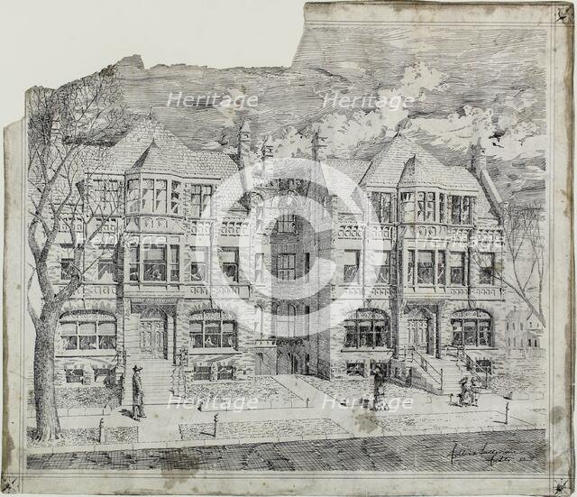 Double House for Mr. Straus, Perspective View, 1883. Creators: Adler & Sullivan, Louis Sullivan, Dankmar Adler.