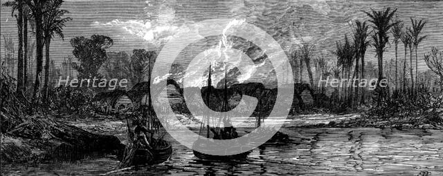 An East African slave-trading village destroyed by the boats of H.M.S Briton and Daphne, 1873. Creator: Unknown.