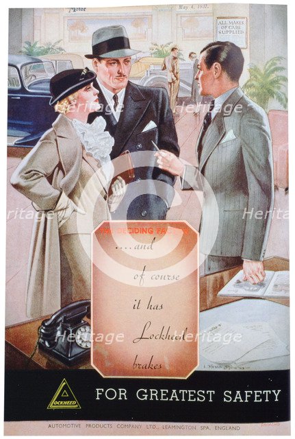 Advert for Lockheed car brakes by Automotive Products of Leamington Spa, 1937. Artist: Unknown