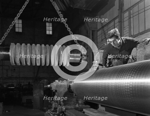 Machining industrial rollers at the Wombwell Foundry & Engineering Co, South Yorkshire, 1963. Artist: Michael Walters