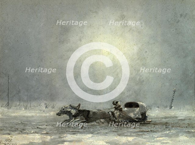 Postal Carriage in Winter (Minus 40 Degrees), 1888. Creator: Pavel Mikhailovich Kosharov.