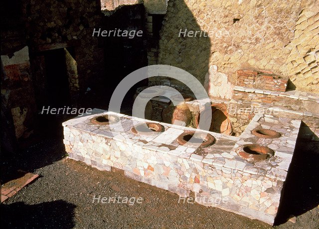 Termopolio ruins, hot food shop, located on Cardo V street, located on the ruins of Herculaneum.