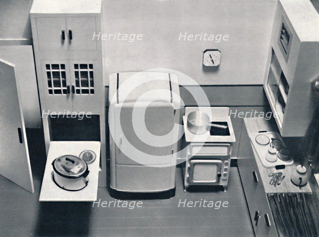 'View of a kitchen, designed by H.M.V. Household Appliances', 1938. Artist: Unknown.