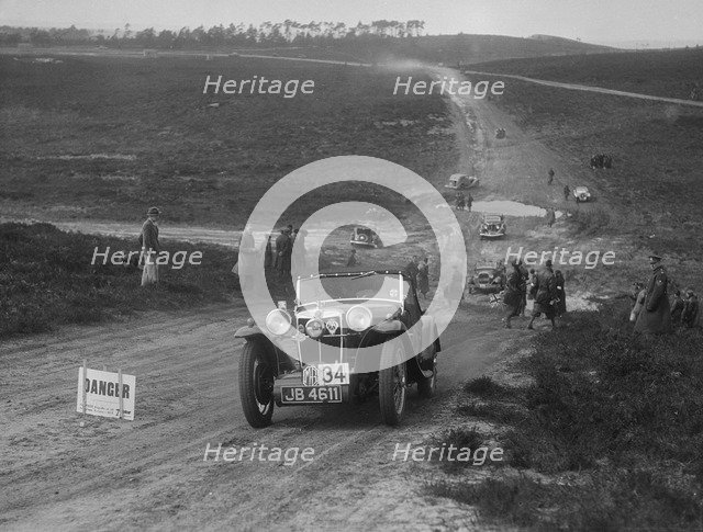 MG PA competing in a motoring trial, Bagshot Heath, Surrey, 1930s. Artist: Bill Brunell.