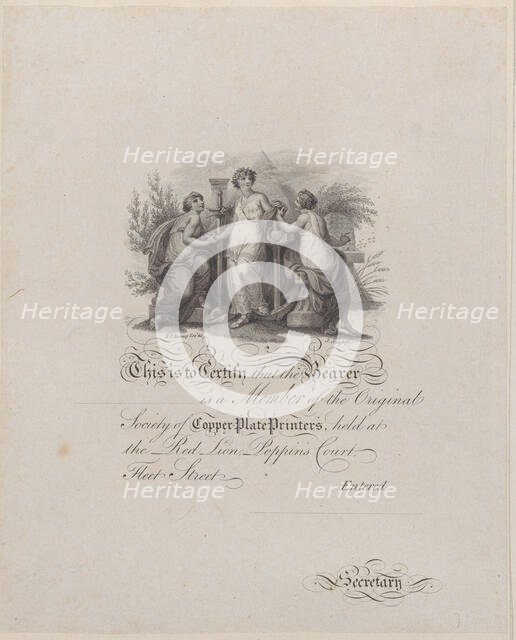 Certificate of Membership of the Society of Copper-Plate Printers, 19th century. Creator: James Neagle.