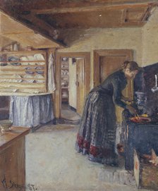 Kitchen, with the artist's Wife, 1887. Creator: Viggo Johansen.