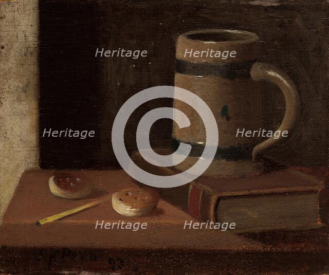 Mug, Book, Biscuits, and Match, 1893. Creator: John Frederick Peto.