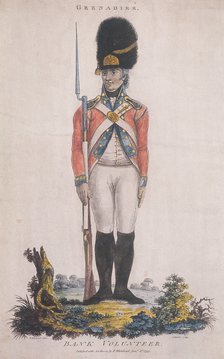 Grenadier in the Bank Volunteers, holding a rifle with a bayonet attached, 1799. Artist: John Barlow