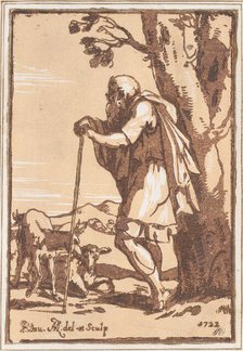 Elderly Shepherd Leaning on a Staff, 1722. Creator: Anton Maria Zanetti.