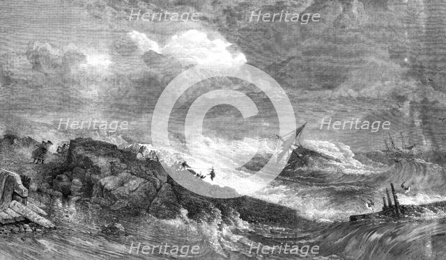 "The Last from the Wreck", by E. Duncan, in the Exhibition of the Water-Colour Society, 1860. Creator: Mason Jackson.