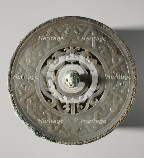 Mirror with Jade Disk Inset, 475 BC-9 AD. Creator: Unknown.