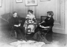 Frances Benjamin Johnston, full lgth., seated, having tea with 2 other people, n.d.. Creator: Frances Benjamin Johnston.