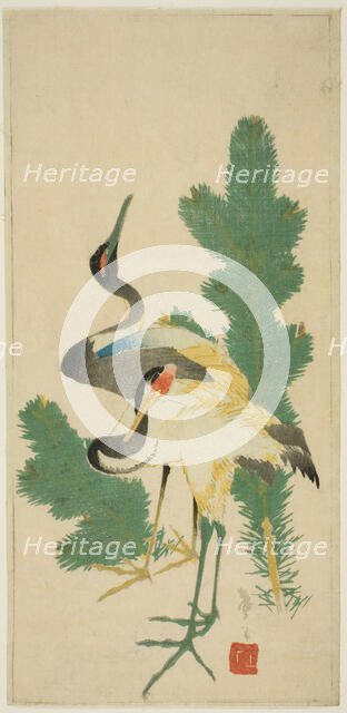 Pine and cranes, Japan, c. 1830/44. Creator: Katsushika Taito.