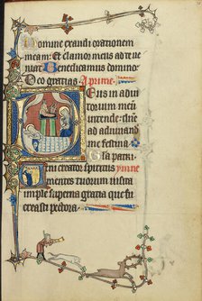 Initial D: The Nativity; Initial V: A Monk in Prayer; Ruskin Hours, about 1300. Creator: Unknown.