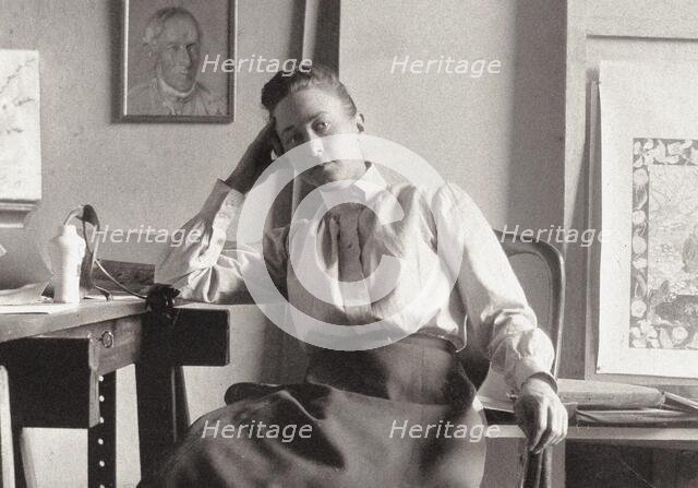 Hilma af Klint in her studio at Hamngatan, Stockholm, c. 1895. Creator: Anonymous.