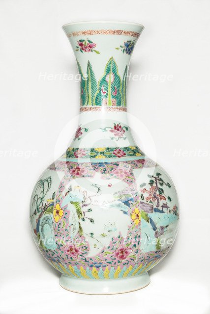 Famille rose vase with landscape decoration and trumpet mouth, 18th century. Artist: Unknown.
