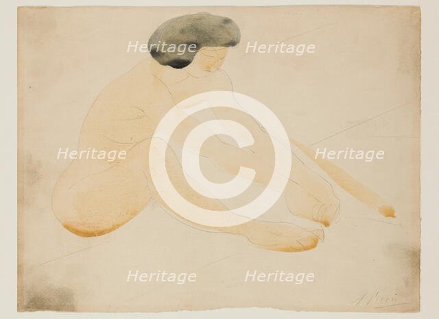 Seated Female Nude with Black Hair, between 1840 and 1917. Creator: Auguste Rodin.