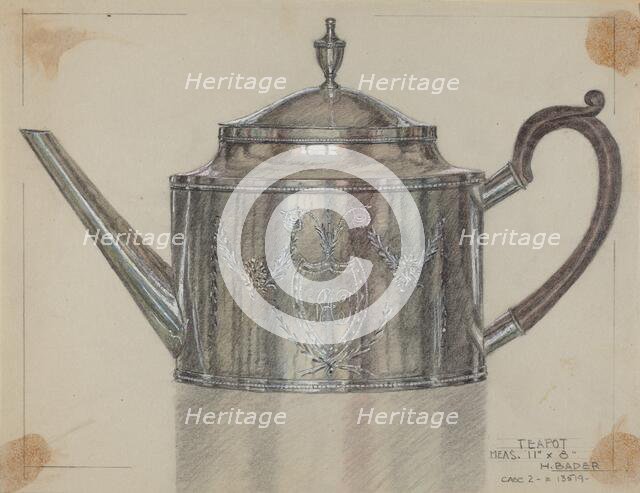 Silver Teapot, c. 1937. Creator: Herman Bader.