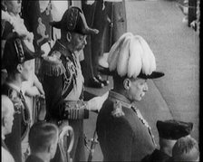 King George V of the United Kingdom Reading a Speech to a Crowd. He Is Accompanied by..., 1924. Creator: British Pathe Ltd.