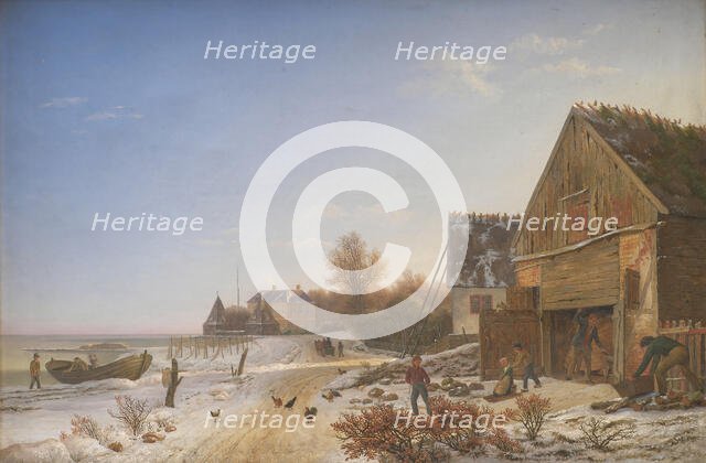 Coast road at Vedbæk, winter afternoon, 1836-1837. Creator: Johan Stroe.