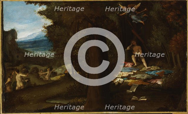 The Sleeping Apollo with the Fleeing Muses and Fame Soaring Away, c1539 . Creator: Lotto, Lorenzo (1480-1556).