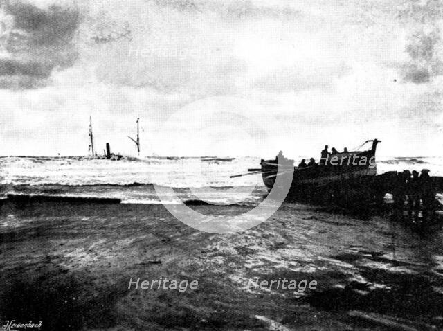Wreck of the "Escurial" at Portreath, and loss of ten men, on January 25, 1895. Creator: John Charles Burrow.