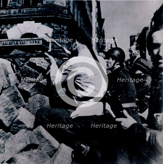 Street fighting in Prague, 1945. Artist: Unknown