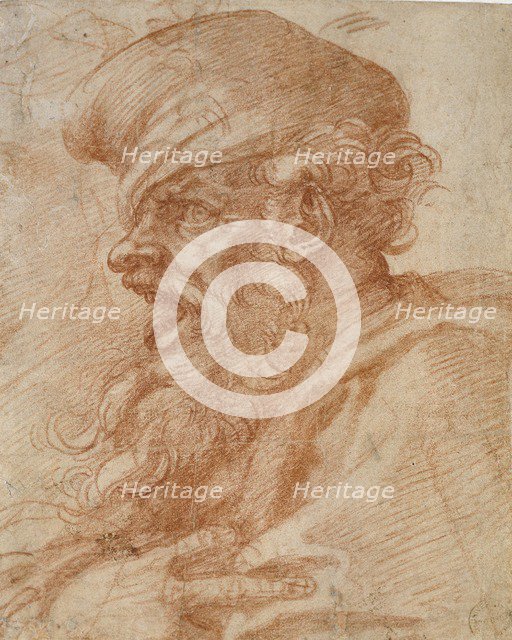 Head of a Bearded Man shouting, 16th century. Artist: Michelangelo Buonarroti.