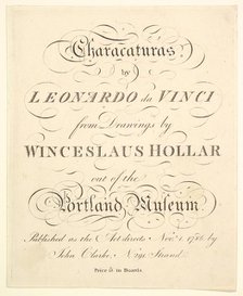 Title Page: Characaturas by Leonardo da Vinci, from Drawings by Wincelslaus Hollar, out of..., 1786. Creator: Unknown.