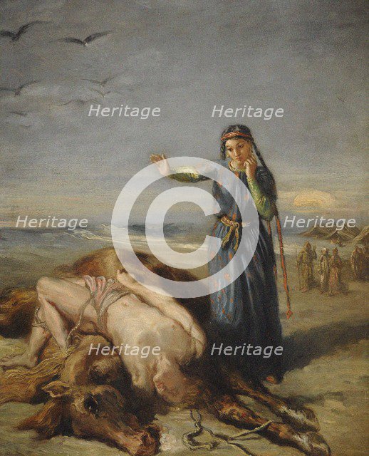 A young Cossack girl finds Mazeppa in a faint on the corpse of the horse , 1851.