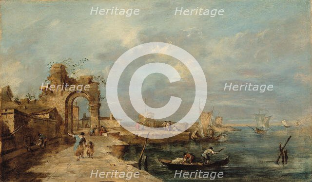 Caprice, with a ruined arch and seaport. Creators: Francesco Guardi, School of Venice.