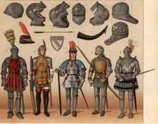 War helmets, helmets, jousts, armors and various weapons.