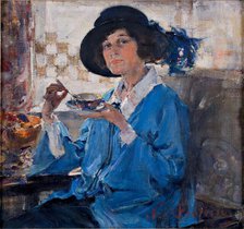 Tea in Santa Monica (Portrait of Mrs Krag), 1923. Creator: Nikolay Feshin.