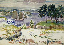 Inlet with Sailboat, Maine, ca. 1913-1915. Creator: Maurice Brazil Prendergast.