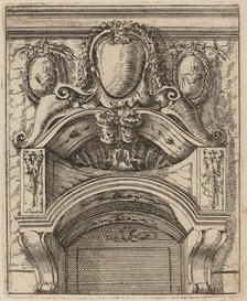 Architectural Motif with Three Shields, Two with Figures, c. 1690. Creator: Carlo Antonio Buffagnotti.